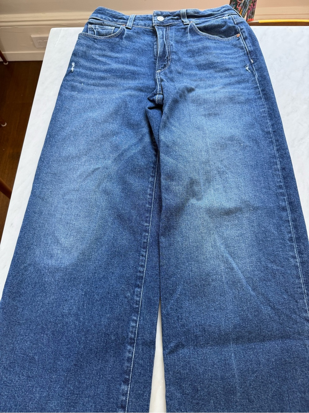 PAIGE Mid-Blue High-Rise Wide Leg Jeans - Picture 2 of 4